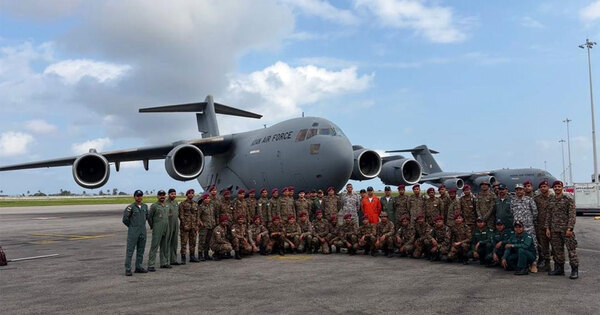 C-17 da Força Aérea Indiana transportam materiais de socorro para a Venezuela atingida pelo terremoto via Abidjan sob o comando do OP Amistad